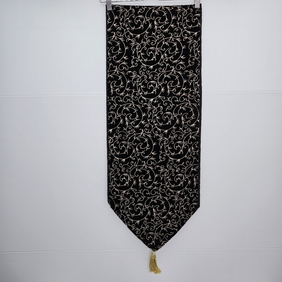 Table Runner Black & Gold Swirl Elegant Home Holiday Christmas Decor 13 x 71 - Picture 5 of 8